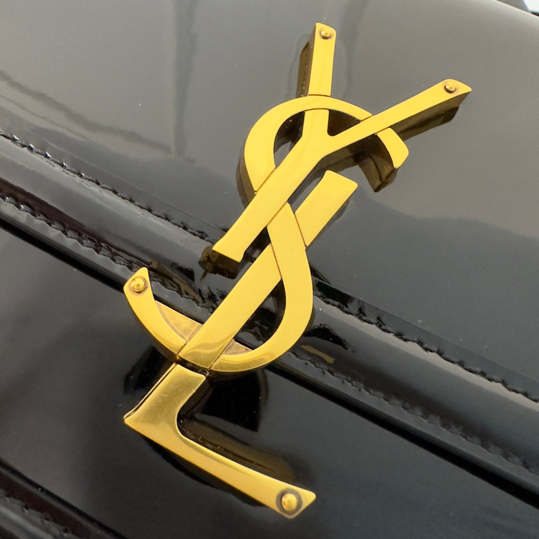 YSL Solferino Piccola Satchel Bag Nero Oro Patent Pelle 339430