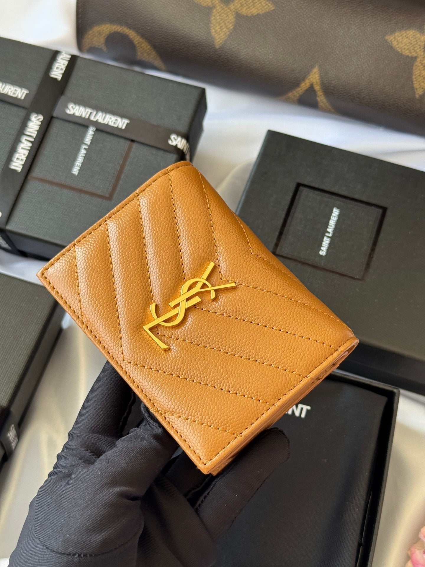 YSL Portafoglio Marrone Oro Vacchetta 240576