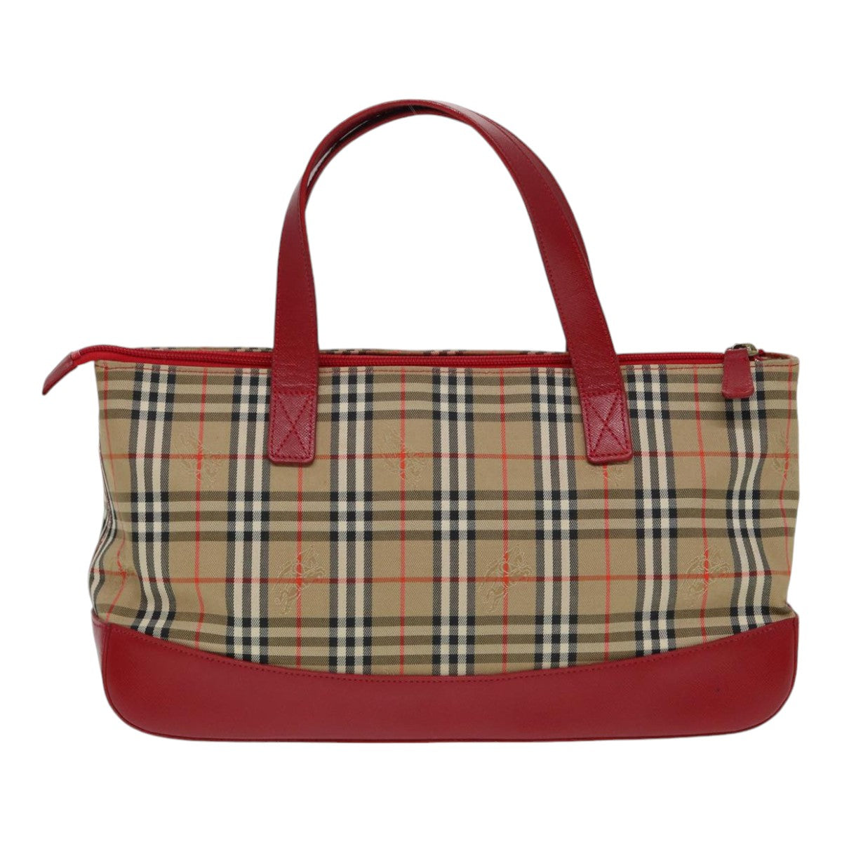 Burberry Nova Check Hand Bag Canvas Beige Rosso Auth 87634