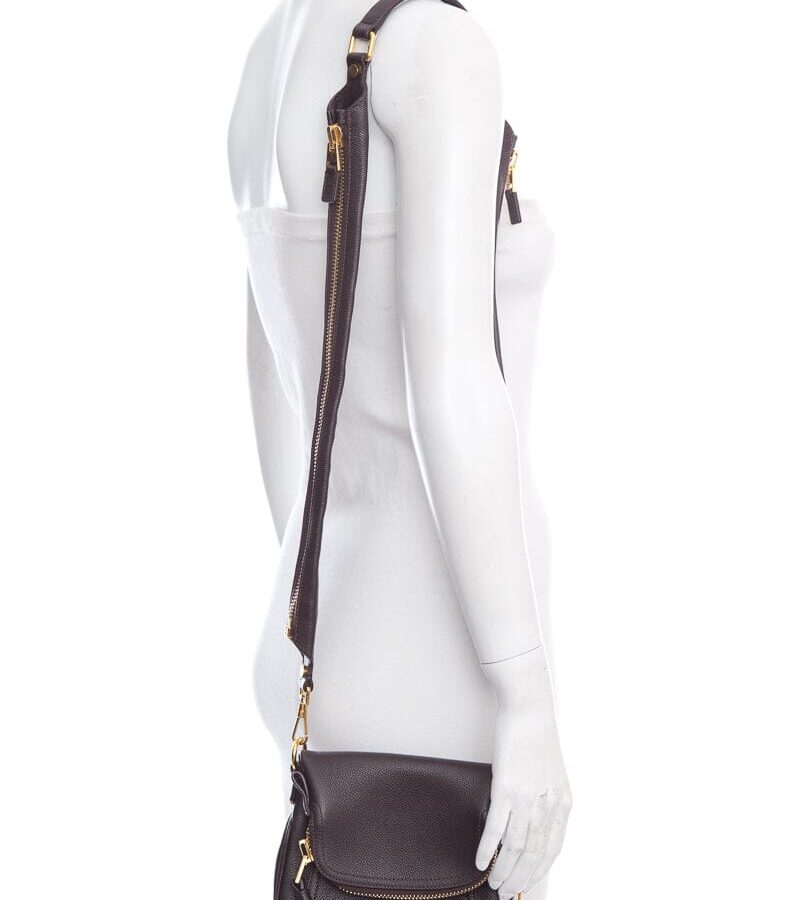 Tom Ford Chocolate Mini Jennifer Crossbody Zipper Strap Handbag | Studio Nafay