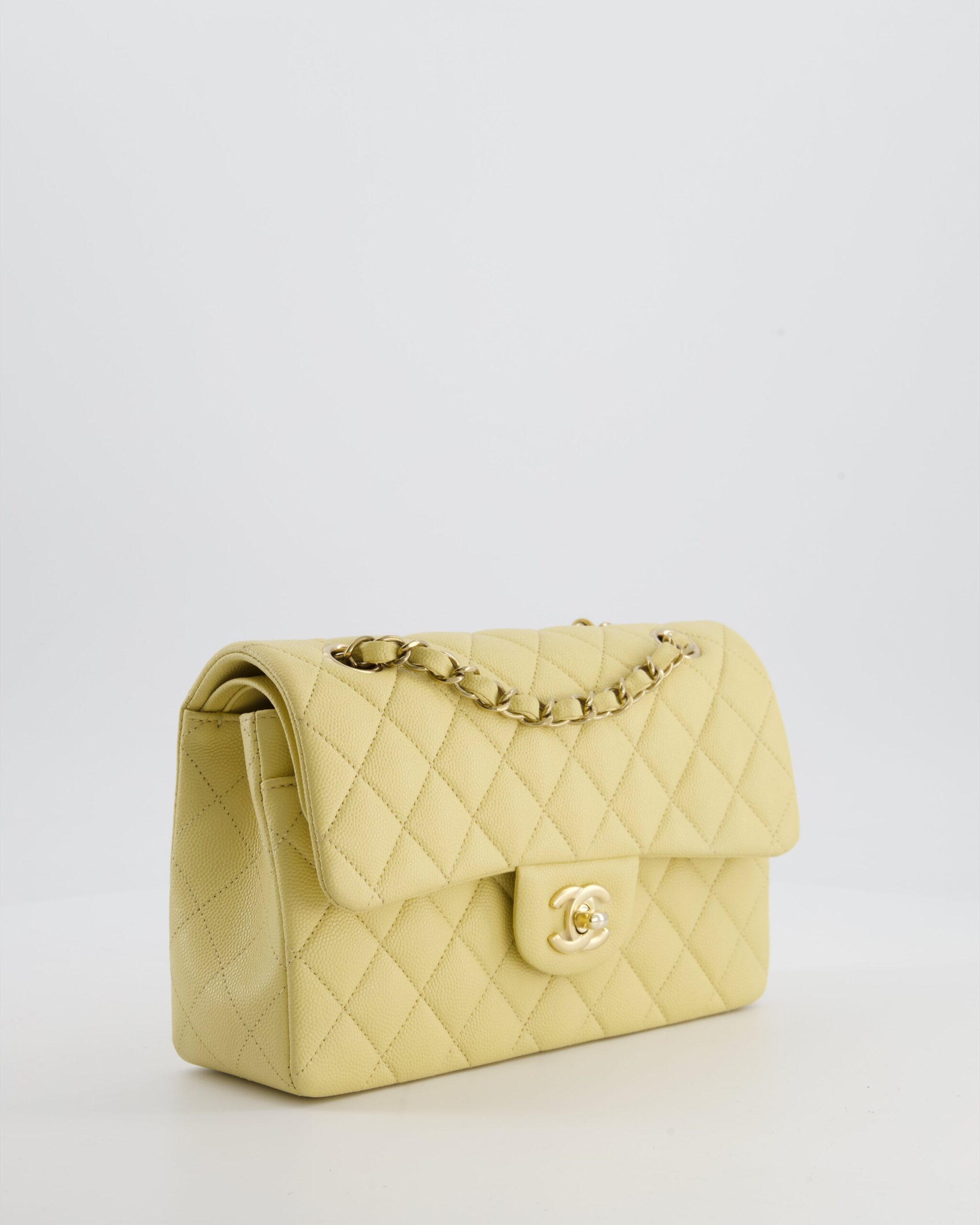 *RARE COLOUR* Chanel Piccola Classic Double Borsa con patta in Butter Giallo Caviar Pelle con Champagne Finiture dorate