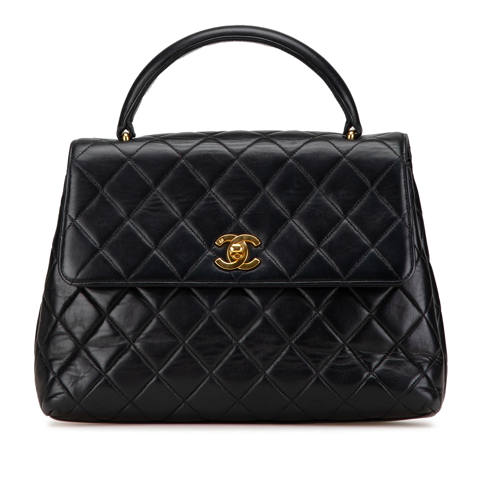 Borsa con manico Chanel Medium Kelly in agnello nera