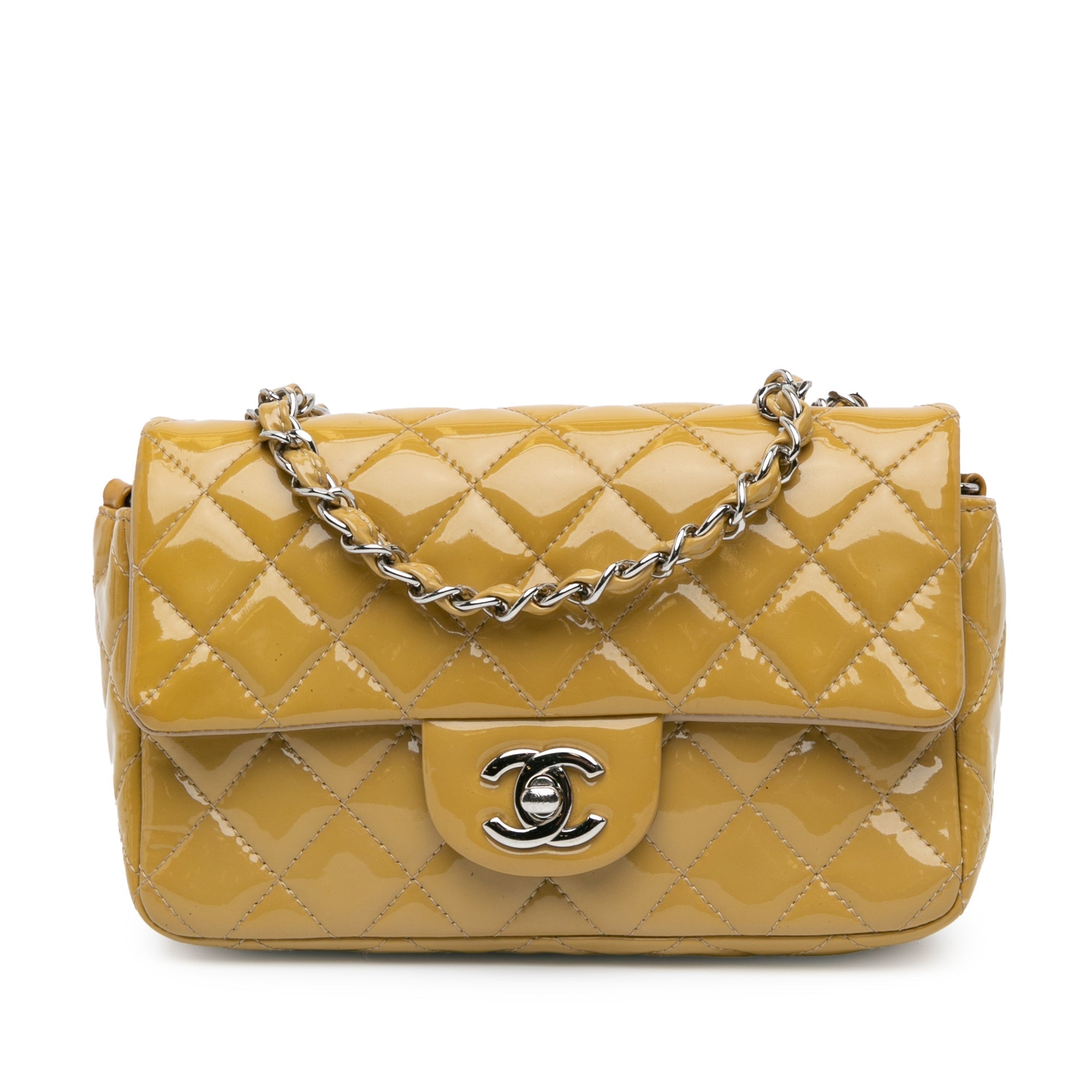 Giallo Chanel Mini Rectangular Classic Patent Single Flap Borsa a tracolla